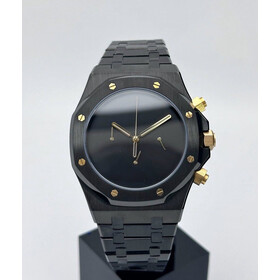 Custom Seiko Mod • Sterile Black Gold AP Quartz Chronograph Watch • 42mm